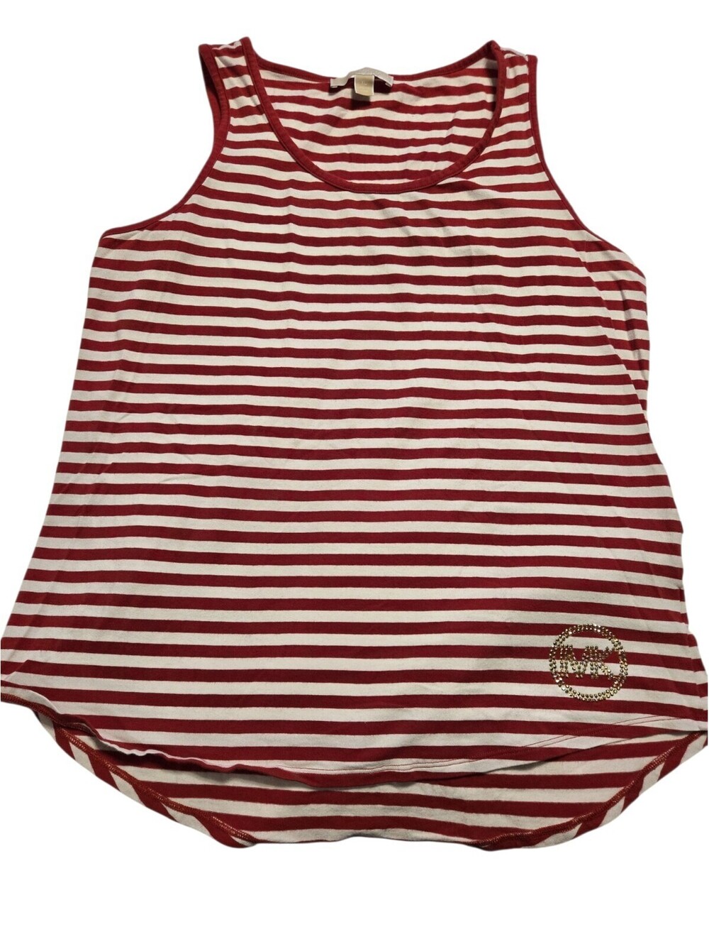 Michael Kors Women’s XL Sleeveless Tank Top Red White Striped Rhinestone Logo